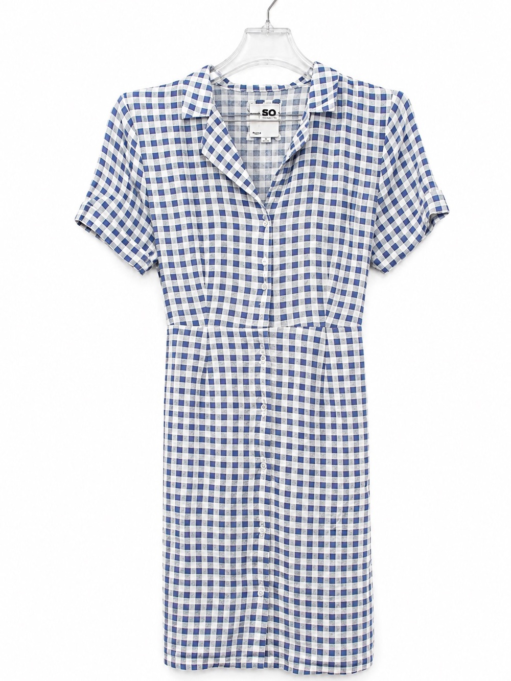 Sonoma Goods For Life Blue White Gingham Shirt Dress Tie Waist L Rayon